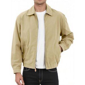 Men's Khaki Cotton Casual Stylish Versatile Zip Up Lightweight Bomber Jacket